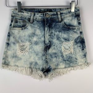 GOGO Star Acid Wash Distressed Jean Shorts